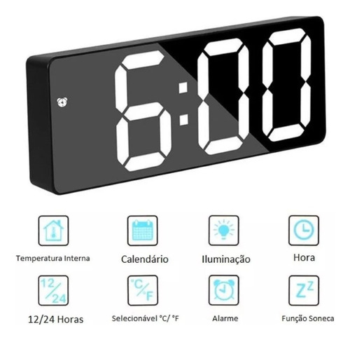 Relógio Digital De Led De Mesa Alarme Despertador Yn Clock Cor Preto