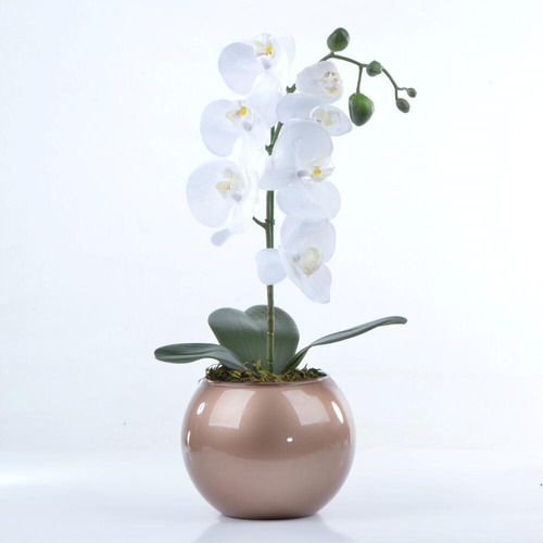 Arranjo De Orquídea Artificial Branca Em Aquário Cobre Luiza | Frete grátis