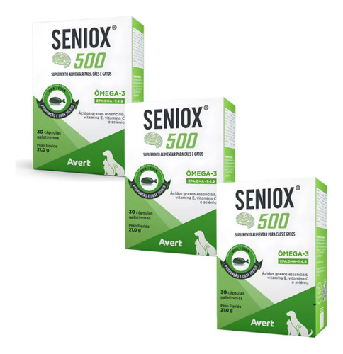 Avert Seniox 500 30 Cápsulas Ômega-3 Suplemento - Kit C/ 3