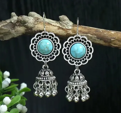 Brinco Feminino Estilo Prata Velha Flor Arabescos Boho Chic — foto 1