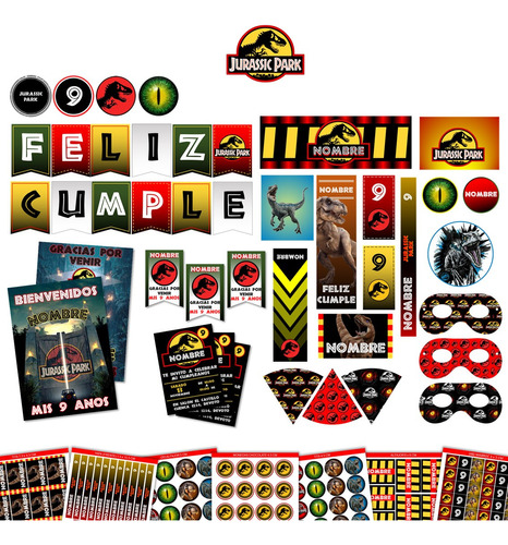 Kit Imprimible Cumple + Candy Editable - Jurassic Park