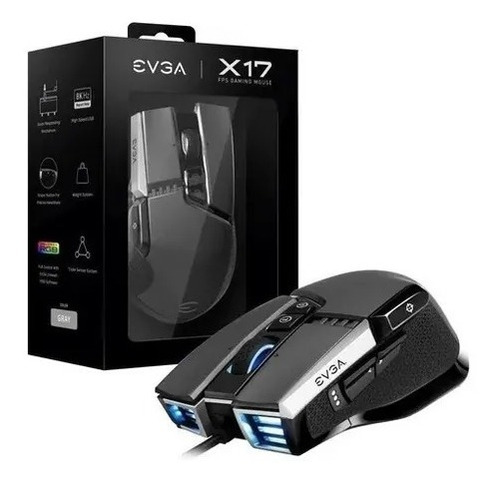 Mouse Gamer Evga X17 Led Sync 16.000 Dpi 10 Botones Gris