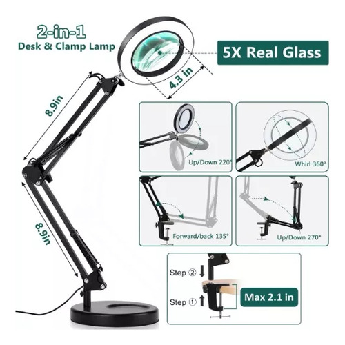 Lámpara Lupa Aumento Lente Circular Luz Led Soporte 2en1