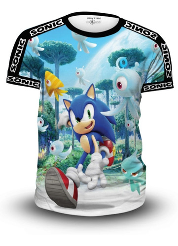 Camiseta  Sonic Azul Erizo Tela Spandex Moda Niños