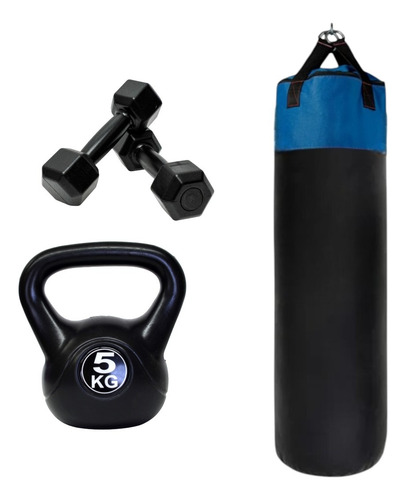 Combo Box Kit De Boxeo Bolsa +guantes+relleno+soporte Pesas Negro