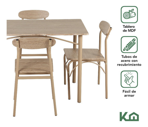 Juego Comedor De 4 Sillas Metal Mesa Rectangular Elegante Moderno Minimalista Color Beige DNG-ROBLE2 Kinghouse