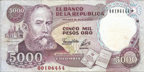 Colombia Reposición 5000 Pesos 4 Enero 1993