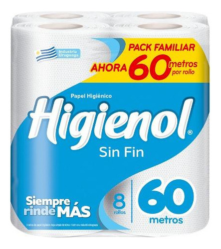 Papel Higienico Higienol Sin Fin 60m 8 Rollos