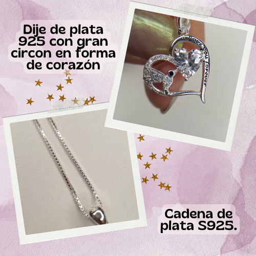 Collar Mujer Plata 925 Cadena + Dije Colibri Con Circones 2 Plateado