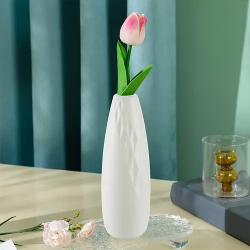 Plastic Imitation Glazed Vase Living Room Flower Arrang 2457 White