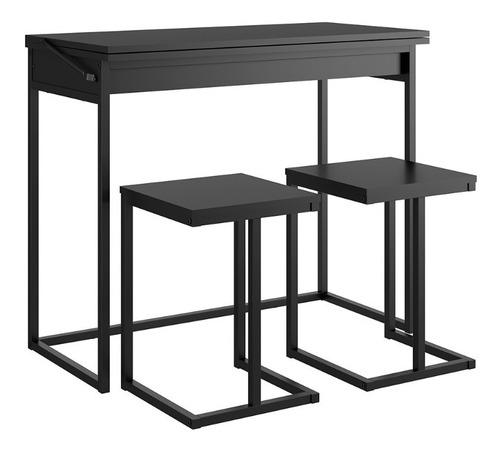 Mesa Extensible + 2 Taburetes Home Design Negro Mate