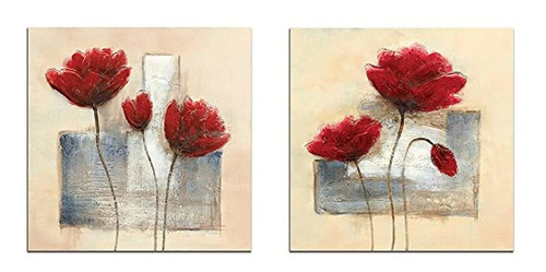 Cuadro Decorativo Con 2 Paneles Florales Con Pintura  Oleo