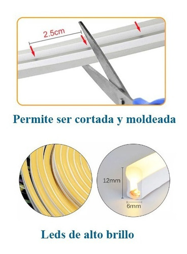 Imagen 2 de 10 de Kit Tira Luces Led Neon Manguera Flexible Exterior + Fuente