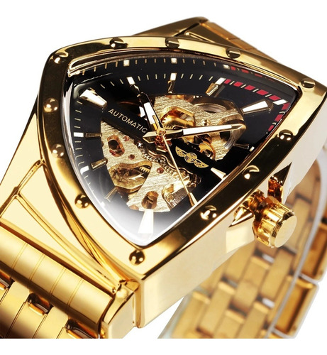 Relógio Winner Masculino Triangular Automático Dourado Preto