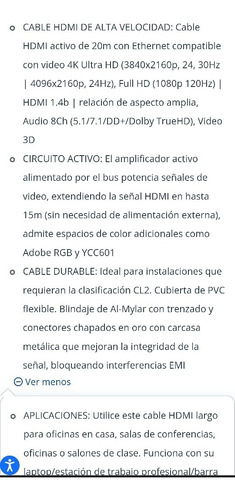 Cable Hdmi Startech 20 M Uso Profesional Conectores De Oro