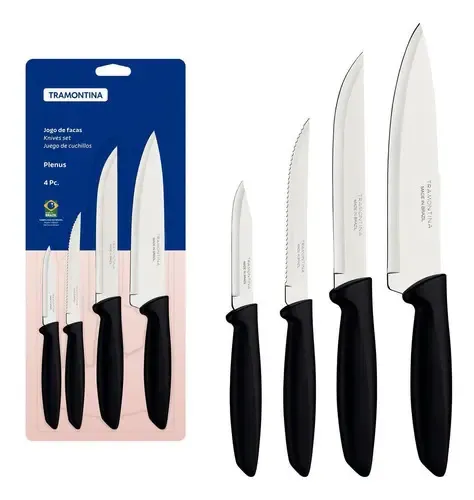 Jogo de facas Tramontina Plenus 4 peças cor preta cozinha resiste...