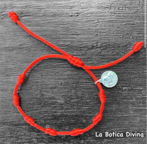 Pulsera 7 Nudos Con Dije San Benito Acero Quirúrgico Blanco 