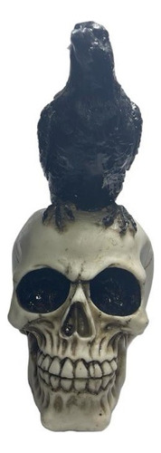 Figura Cráneo Calavera Con Cuervo En Centro De Cerámica  