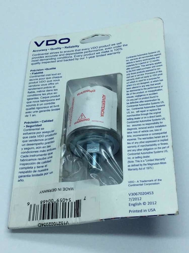 Sensor Bulbo De Temperatura Para Vocho De Aceite Vdo 80psi