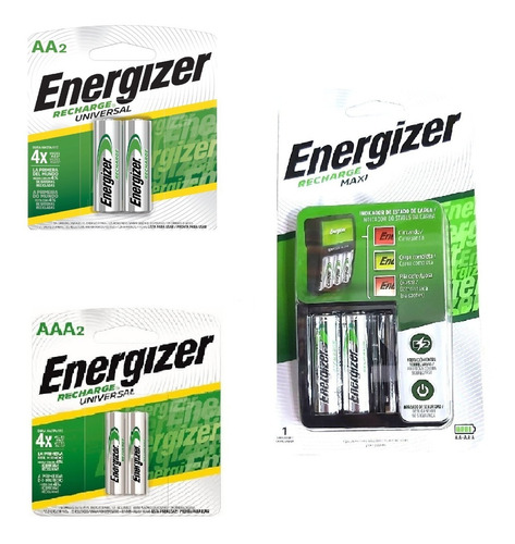 Cargador Energizer Maxi Aa Aaa + 2 Pilas Aa + 2 Aaa Recarg 