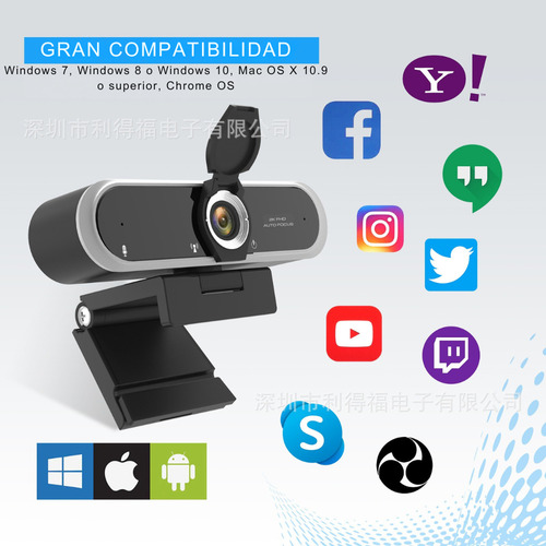 Cámara Web 2k 1440p Usb Con Micrófono Trípode Y Cubre Lente