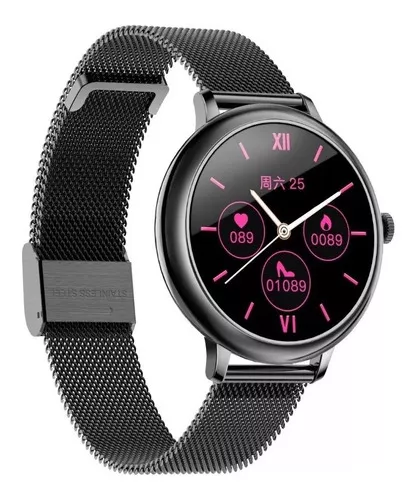 Smartwatch Reloj Inteligente Negro Redondo Cf80 De Mujer Fit Diseño De La  Malla Silicona Color De La Malla Negro Color Del Bisel Negro Color De La  Caja Negro