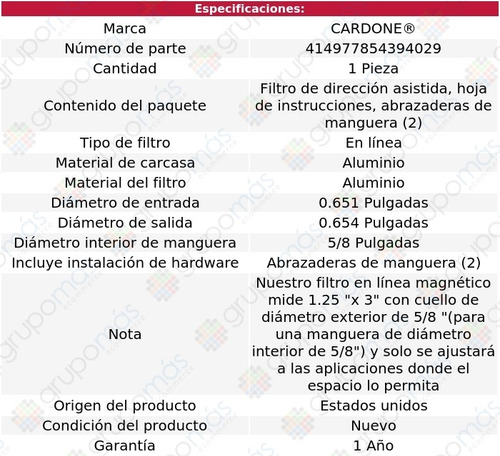 D/h Filtro 5/8 Cardone Cadillac Srx 04-16