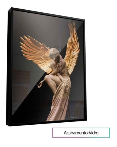 Quadro Estátua Angelical Grande 100x76 Com Vidro