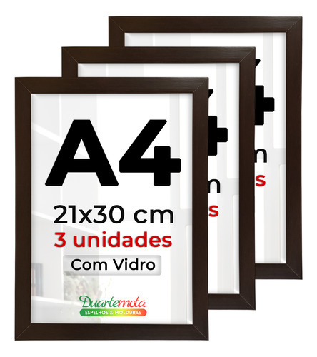 Kit 3 Porta Retrato A4 21x30cm C/ Vidro Certificado Diploma Cor Tabaco