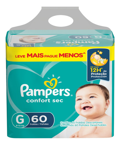 Fralda Descartável Infantil Pampers Confort Sec G Pacote 60 Unidades