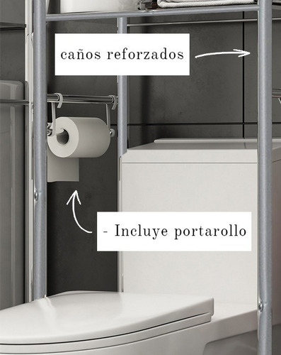 Imagen 5 de 7 de Mueble Organizador De Baño Tres Estantes Metal # Sobre Mochila Repisa Inodoro