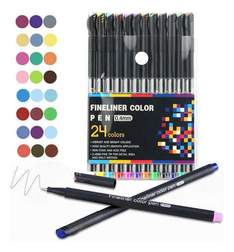 Canetas Coloridas Carimbo Roller Papelaria 24 Unidades