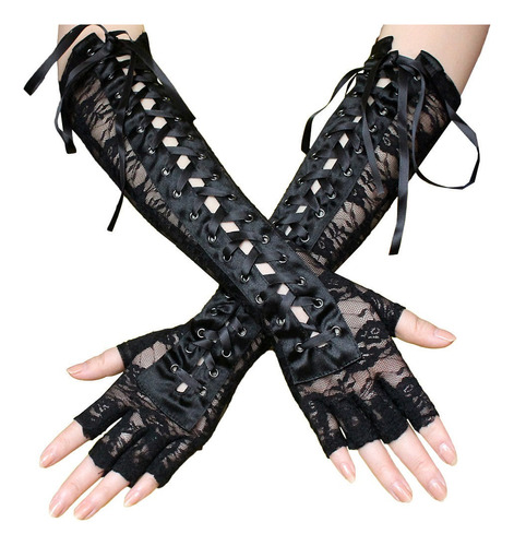 Guantes De Fiesta, Unisex, Sexy, De Encaje, Con Cinta Larga,