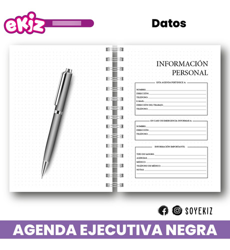 Agenda Ejecutiva Negra 2025 Tamaño A5