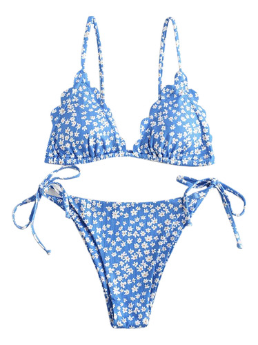 Bikini S Con Estampado Retro De Cintura Alta De Dos Piezas C