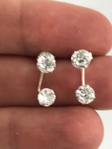 Imagem 4 de 6 de Brincos Zircônia Duplo 2x1 Redonda 5 Mm Prata 925