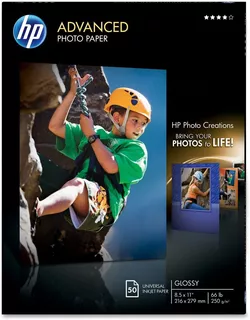 Hp Glossy Papel Fotografico Para Inkjet, 8.5 X 11 Inch, 50