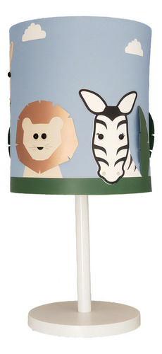 Abajur Infantil Safari Cúpula Tecido 20x42 Cor Da Estrutura Base: Branca Cor Da Cúpula Azul