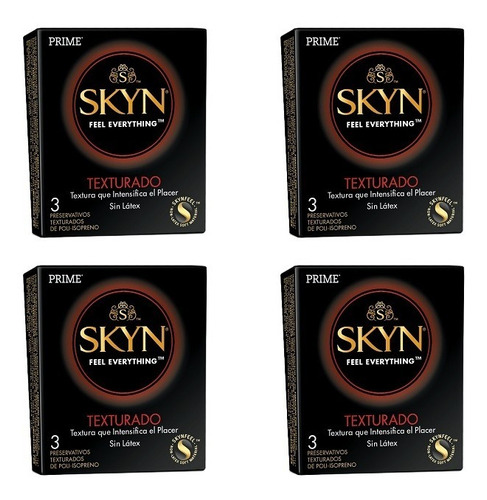 Preservativos Prime Skyn Texturado Sin Latex 4 Cajas X 3 Un.