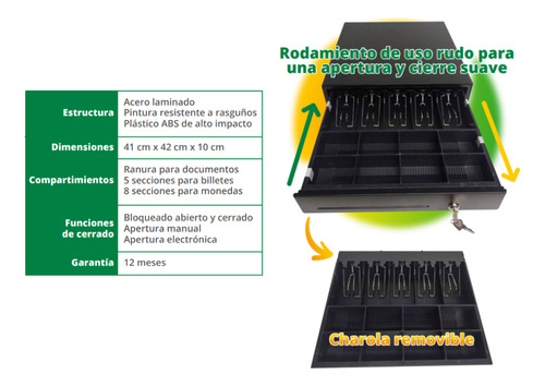 Cajón De Dinero Acero Laminado Con Sensor De Apertura Negro