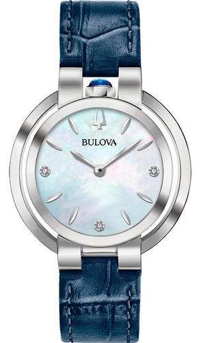 Reloj Bulova Rubaiyat Con 3 Diamantes Para Dama 96p196 Color de la correa Azul marino Color del bisel Plateado Color del fondo Nácar