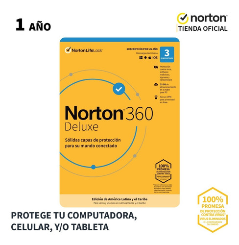 Imagen 1 de 6 de Norton 360 Deluxe 25gb 3 Dispositivos 1 Año