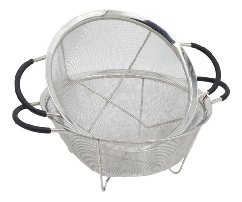 Imagen 4 de 5 de Set X2 Colador De Fideos Pasta Malla De Acero Mango Silicona