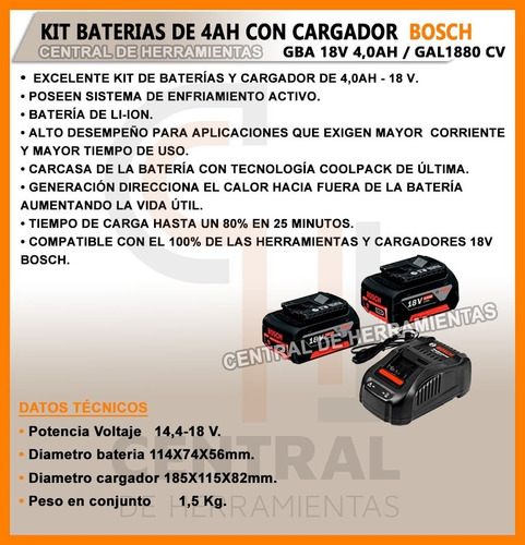 Starter Kit Bosch 2 Baterias 18v Cargador Rápido Litio