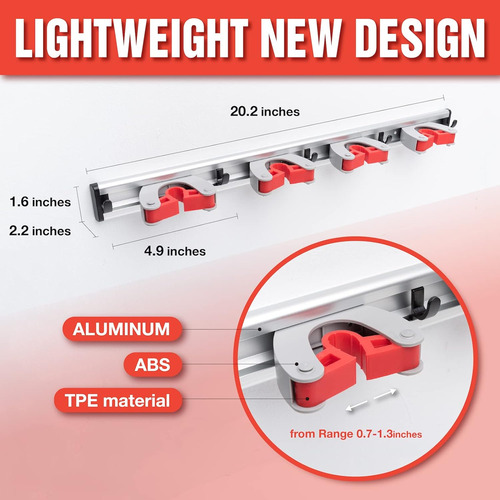 Soporte De Pared Para Escoba De 20 Pulgadas, 4 Soportes Desl