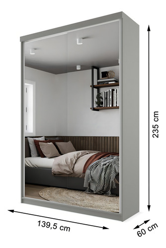 Guarda-roupa Solteiro 100% Mdf Bp Com 2 Portas De Espelho Wt
