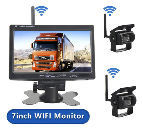 2 Cámara De Visión Trasera Inalámbrica 12v-24v Monitor 7 