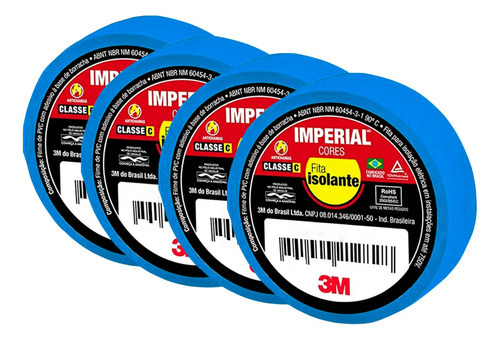 Kit 4 Fitas Isolantes Imperial Azul 18mmx10m 750v 3m