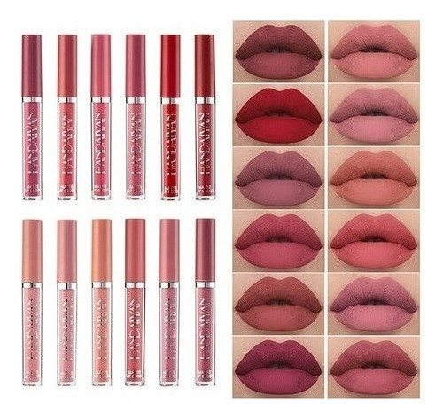 Set De 12 Colores De Lápiz Labial Líquido Mate De Larga Dura