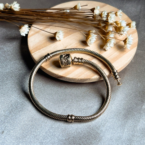 Pulseira Pandora Flexível Em Ouro Amarelo 14k 19 Centímetros